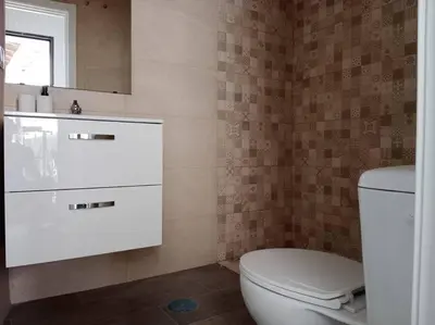 a bathroom with a white toilet and a sink at Apartamento Peonía in Jerez de la Frontera