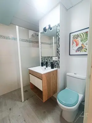 a bathroom with a toilet and a sink and a mirror at Puerto Sherry Boat in El Puerto de Santa María