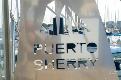 a sign on a boat at a marina at Puerto Sherry Boat in El Puerto de Santa María