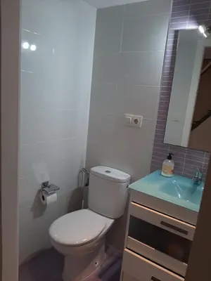 a small bathroom with a toilet and a sink at Loft Las piletas in Sanlúcar de Barrameda