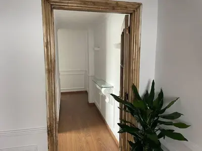 a mirror in a hallway with a plant in front of it at Piso en el centro in San Fernando