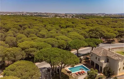 an aerial view of a house with a swimming pool and trees at Gorgeous Home In Conil De La Frontera in Conil de la Frontera