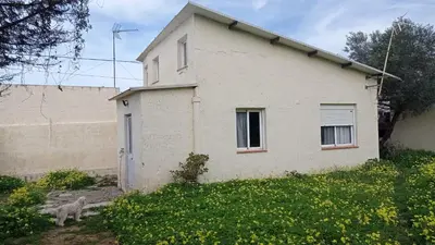 a dog standing in front of a white house at La Casa de la Tranquilidad in El Puerto de Santa María