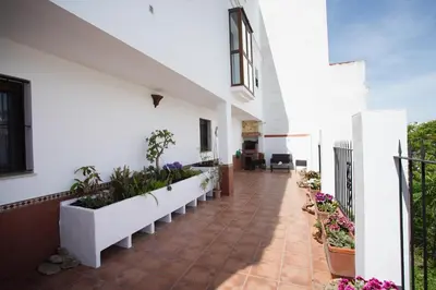 a courtyard of a house with potted plants at Casa PauMar, tu casa en Arcos de la Frontera in Arcos de la Frontera