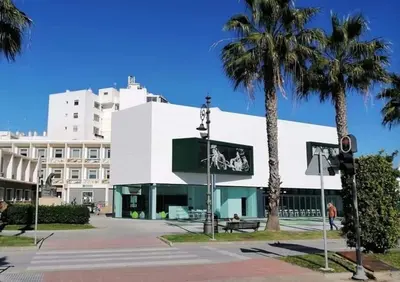 a white building with palm trees in front of it at Casa Oceano in San Fernando