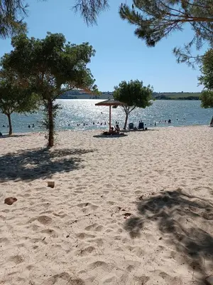 a beach with trees and people in the water at Apartamento 29 in Arcos de la Frontera
