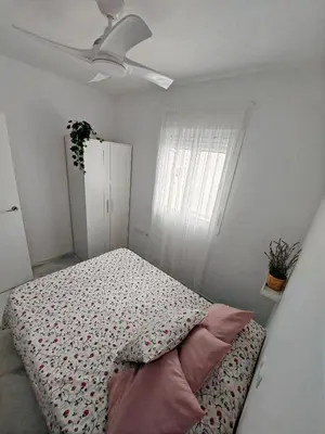 a bedroom with a bed and a ceiling fan at Barrameda 19 in Sanlúcar de Barrameda