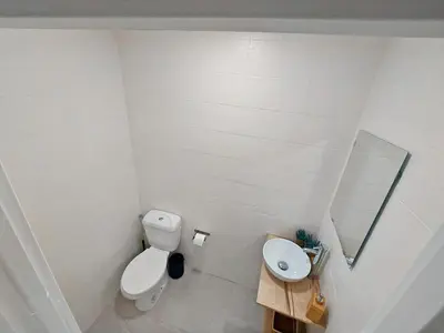 a small bathroom with a toilet and a sink at Barrameda 19 in Sanlúcar de Barrameda