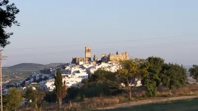 a town on a hill with a castle on it at Apartamento EG17 in Arcos de la Frontera