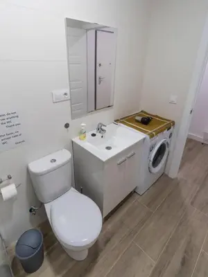 a bathroom with a toilet and a sink and a washing machine at SH Loft del Mar. Cerca de la playa y el centro. AC in Cádiz
