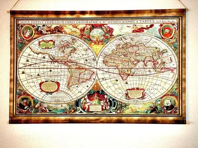 a map of the world in a wooden frame at MyChoice Marina in Rota