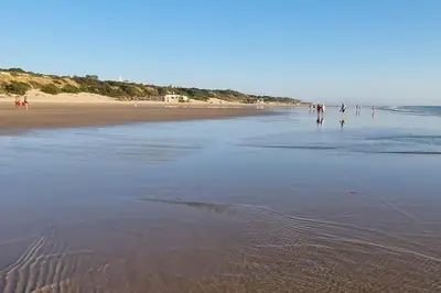 a group of people walking on the beach at Cozy Apartment in Chiclana City Center by Chiclana Dreams in Chiclana de la Frontera