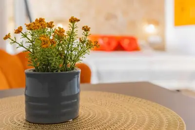 a black vase with flowers sitting on a table at Jacuzzi Amanecer de Plata Decoración Romántica in Chiclana de la Frontera