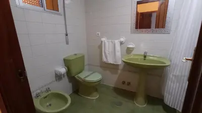 a bathroom with a green toilet and a sink at Las Américas by RentCadiz in El Puerto de Santa María