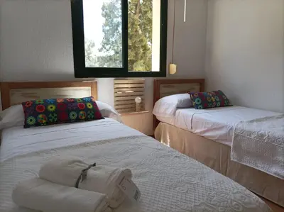 a bedroom with two beds and a window at 2 dormitorios y muy fácil aparcamiento in Jerez de la Frontera