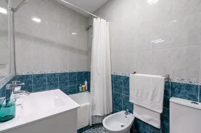 a bathroom with a sink and a toilet and a shower at Casa Carmen - Super céntrico y cómodo in Jerez de la Frontera