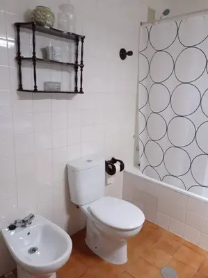 a bathroom with a toilet and a sink at Cruces, piso en pleno centro urbano in Sanlúcar de Barrameda