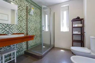 a bathroom with a shower and a sink and a toilet at Cielo gaditano in Cádiz