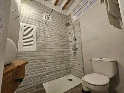 a bathroom with a toilet and a shower at Apartamento Casa Pura in Medina Sidonia