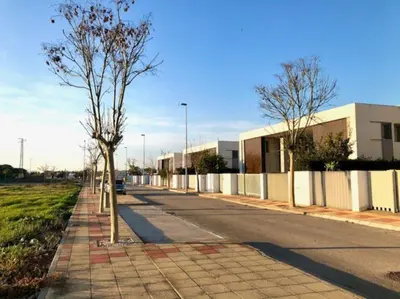 an empty street with trees and a building at Modern Zen Bali in Puerto Real