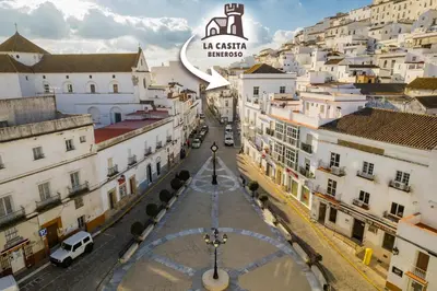 a view of a city street with buildings at La Casita Beneroso in Alcalá de los Gazules