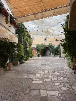 an empty courtyard with plants and a ceiling at Casa Nuna Modern Loft with Private Garden Terrace in Jerez de la Frontera