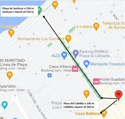a map of las martinias resort and parking park at Casa Palacio Argüeso in Sanlúcar de Barrameda