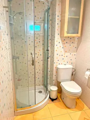 a bathroom with a shower and a toilet at Apartamento Puerta del Mar in Cádiz