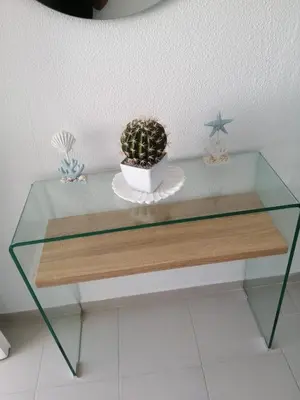 a glass table with a cactus on top of it at Apartamento Rota in Rota