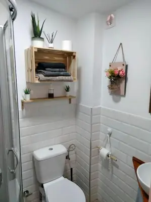 a white bathroom with a toilet and a sink at CASITA PINYPON in Jerez de la Frontera