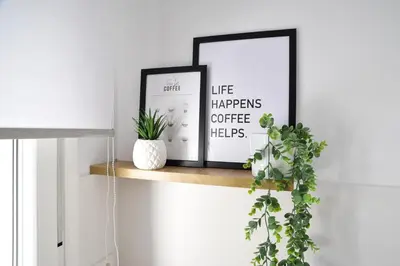 a shelf with two framed pictures and a plant at El Apartamento de Nueva in Cádiz