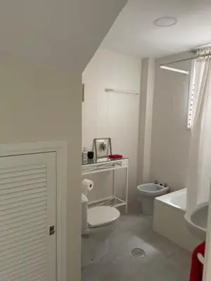 a white bathroom with a toilet and a sink at OLEAJE in Sanlúcar de Barrameda