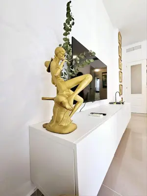 a statue of a woman sitting on a counter in a room at Apartamento Vetalegua Jerez in Jerez de la Frontera