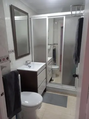 a bathroom with a toilet and a sink and a shower at Primera línea Valdelagrana in El Puerto de Santa María