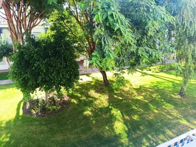 an overhead view of a yard with trees and a fence at Apartamento Red de Almadraba in Chiclana de la Frontera
