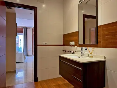 a bathroom with a sink and a mirror at Apartamento Larga 65 - Ole Solutions in Jerez de la Frontera