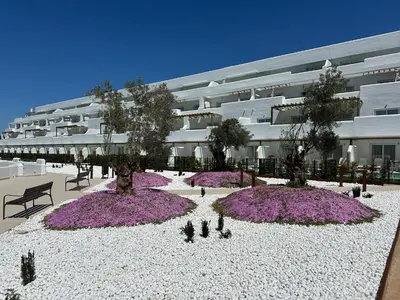 a building with two trees in front of it at Punta Candor Suites in Rota