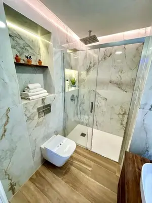a bathroom with a shower and a toilet and a sink at GATU PREMIUM Deseo Piso de Lujo con Parking 