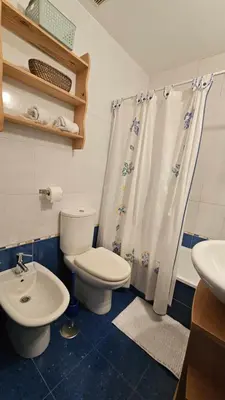 a bathroom with a toilet and a sink at Infanta Isabel petfriendly by Sanlúcar Housing in Sanlúcar de Barrameda