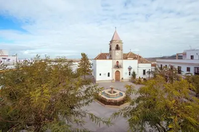 an aerial view of a city with houses at Casa Mar y Montaña in Paterna de Rivera