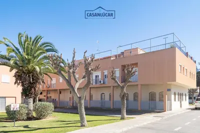 a building with palm trees in front of it at Apartamento mi Gitana in La Jara
