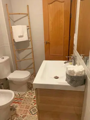 a bathroom with a white sink and a toilet at Villa Estrella in Jerez de la Frontera