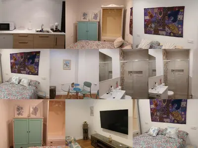 a collage of photos of a room with a bedroom at Residencial Golf jerez in Jerez de la Frontera