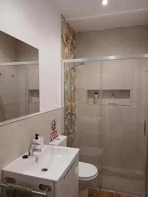 a bathroom with a toilet and a sink and a shower at Residencial Golf jerez in Jerez de la Frontera