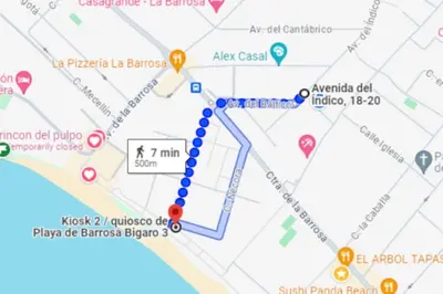 a map of paris with a blue dot at La casita de la playa in Chiclana de la Frontera