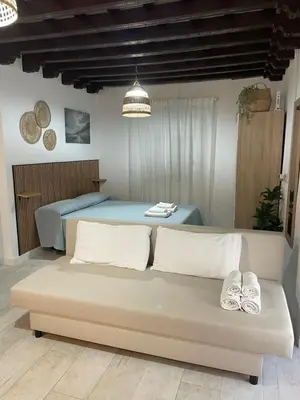 a bedroom with a bed and a large couch at Apartamento Jerez Centro San Miguel in Jerez de la Frontera