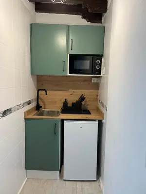a small kitchen with a sink and a microwave at Apartamento Jerez Centro San Miguel in Jerez de la Frontera