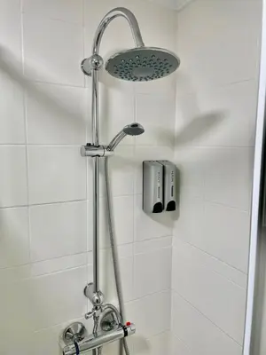 a shower with a shower head in a bathroom at Apartamento Jerez Centro San Miguel in Jerez de la Frontera