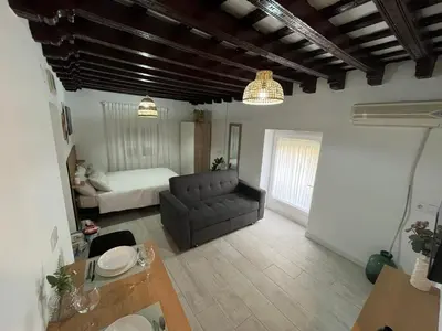a living room with a couch and a bed at Apartamento Jerez Centro San Miguel in Jerez de la Frontera