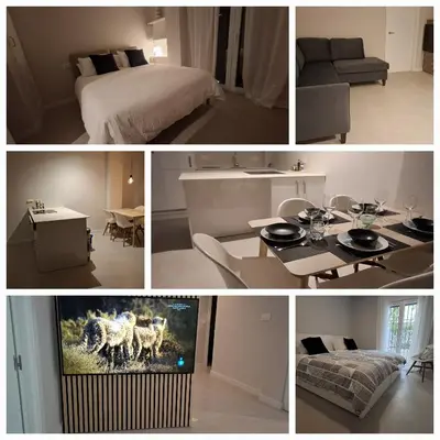 a collage of photos of a bedroom and a living room at Villa Marcel in Jerez de la Frontera